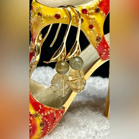 💋🎀genuine carved citrine and labradorite earrings with tulip wires-NWT - Picture 4 of 8